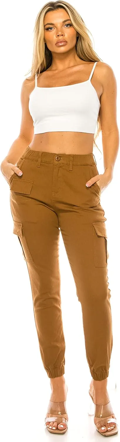 Double Denim January 5th Women's High Waist Cargo Jogger Pants Elastic Waistband Casual Tapered Sweatpants with 6 Pockets