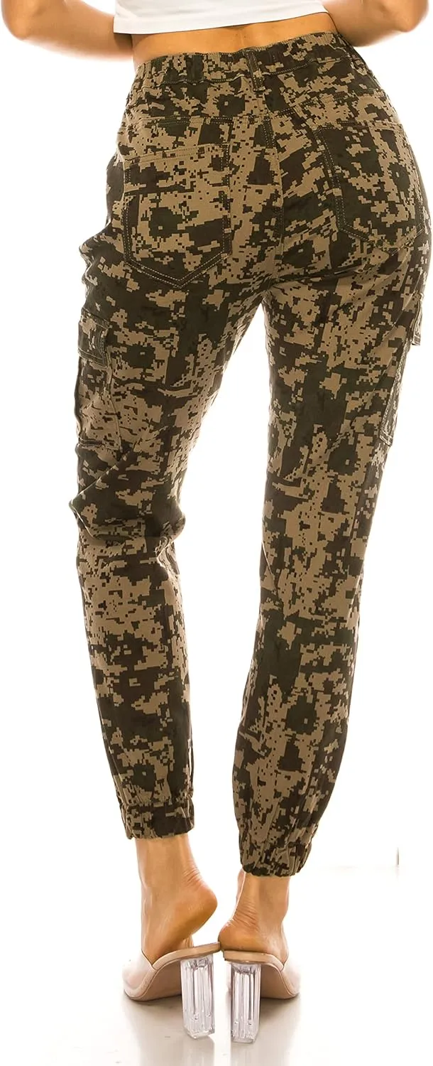 Double Denim January 5th Women's High Waist Cargo Jogger Pants Elastic Waistband Casual Tapered Sweatpants with 6 Pockets