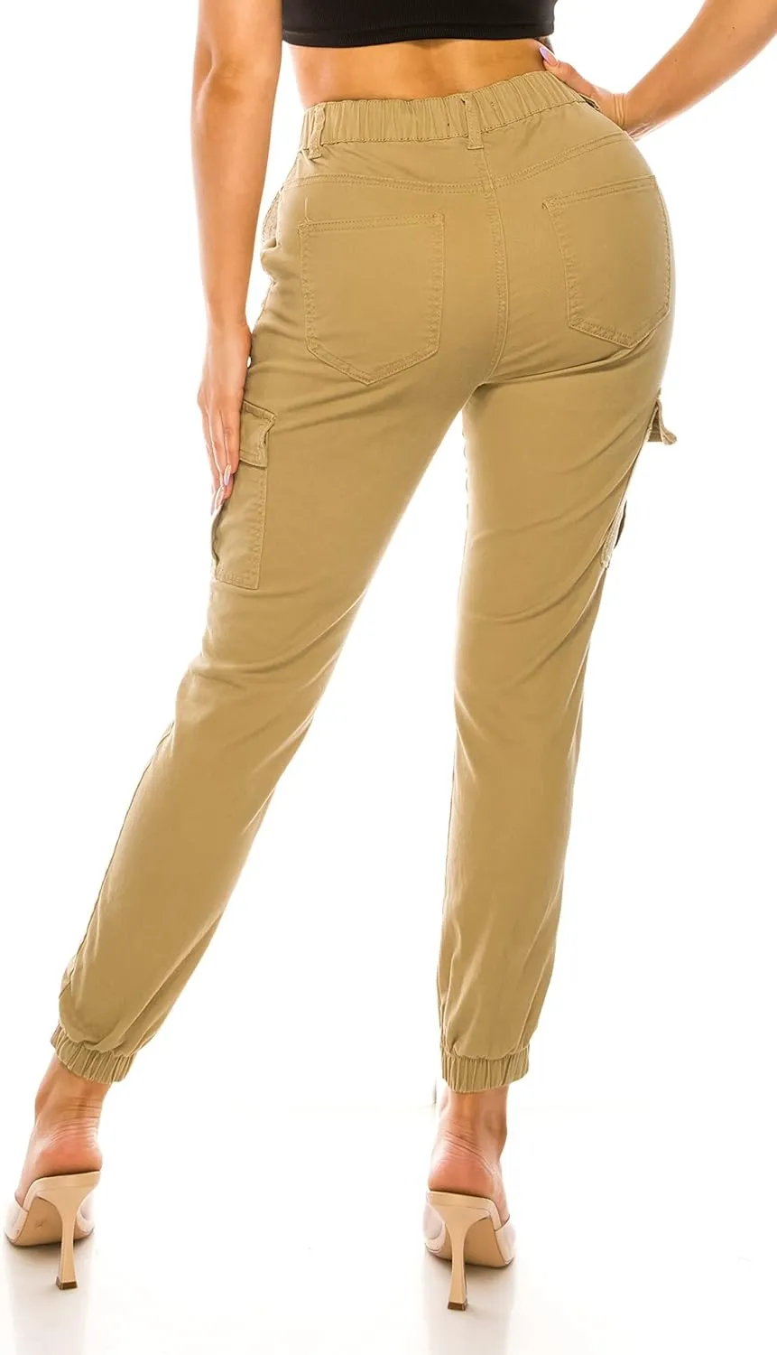 Double Denim January 5th Women's High Waist Cargo Jogger Pants Elastic Waistband Casual Tapered Sweatpants with 6 Pockets