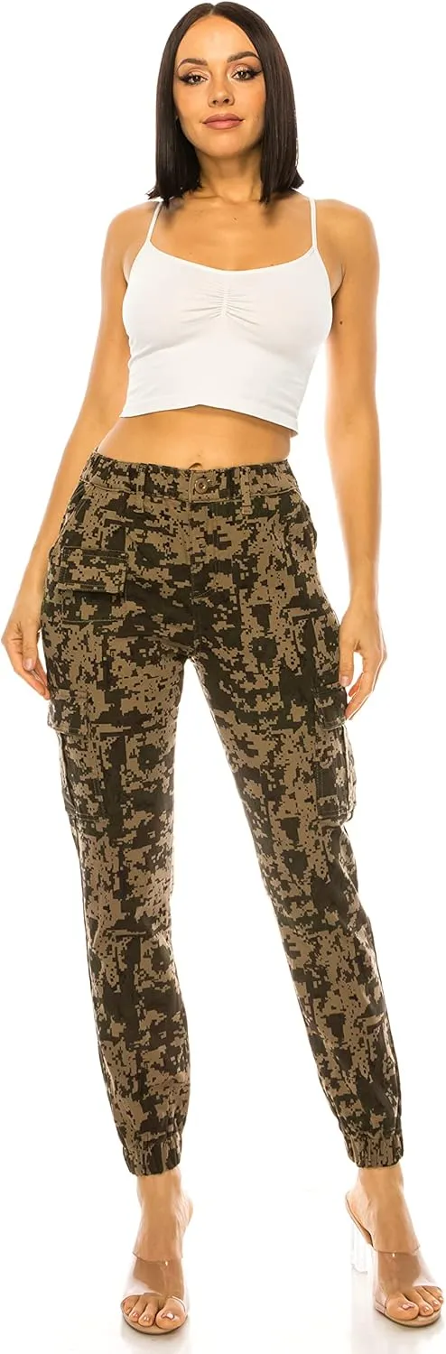 Double Denim January 5th Women's High Waist Cargo Jogger Pants Elastic Waistband Casual Tapered Sweatpants with 6 Pockets