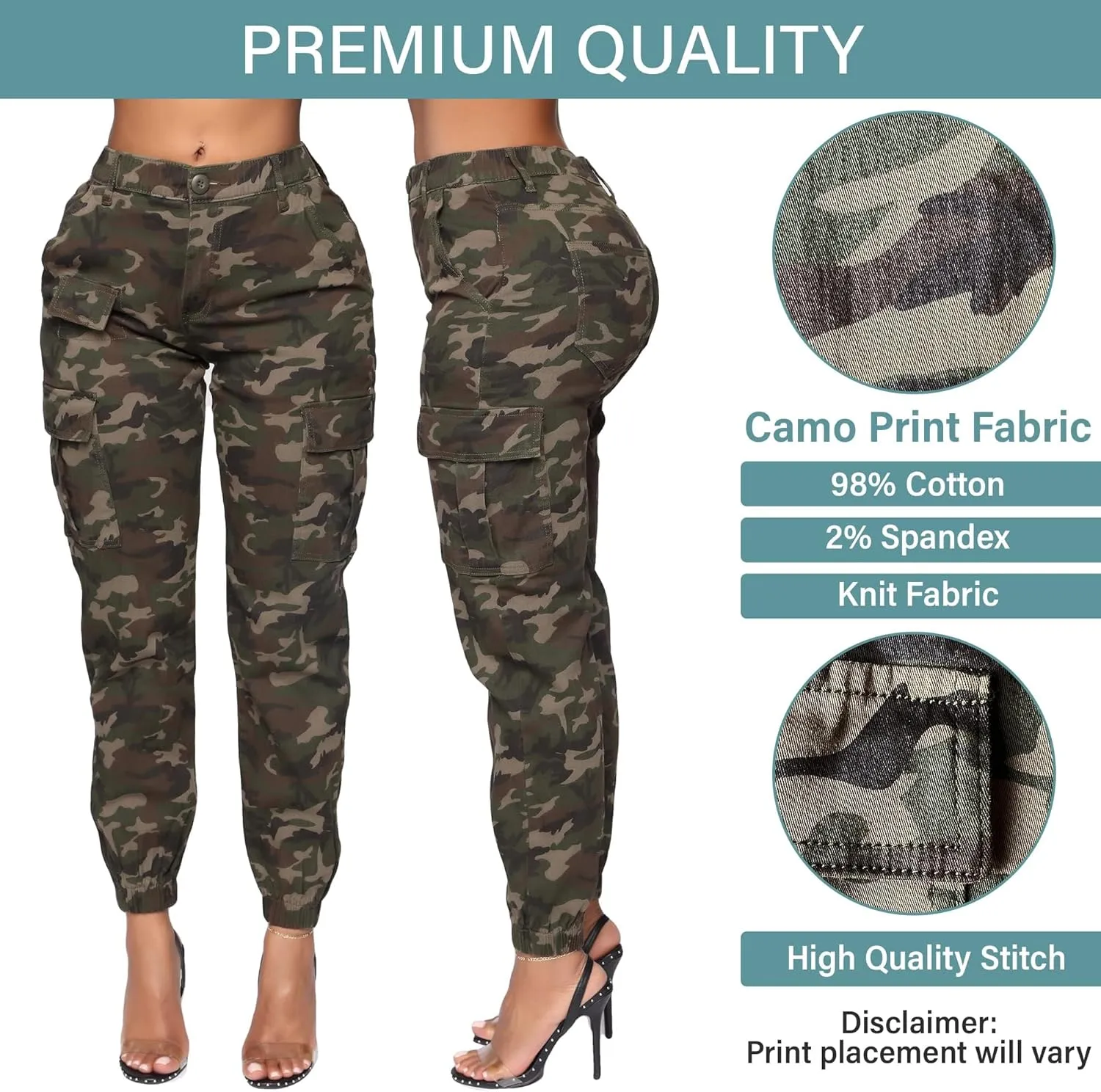 Double Denim January 5th Women's High Waist Cargo Jogger Pants Elastic Waistband Casual Tapered Sweatpants with 6 Pockets