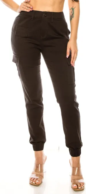Double Denim January 5th Women's High Waist Cargo Jogger Pants Elastic Waistband Casual Tapered Sweatpants with 6 Pockets