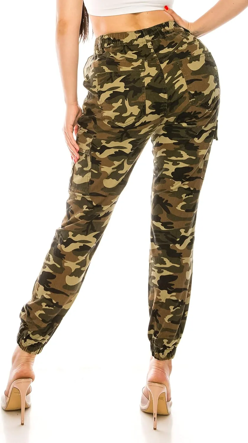 Double Denim January 5th Women's High Waist Cargo Jogger Pants Elastic Waistband Casual Tapered Sweatpants with 6 Pockets
