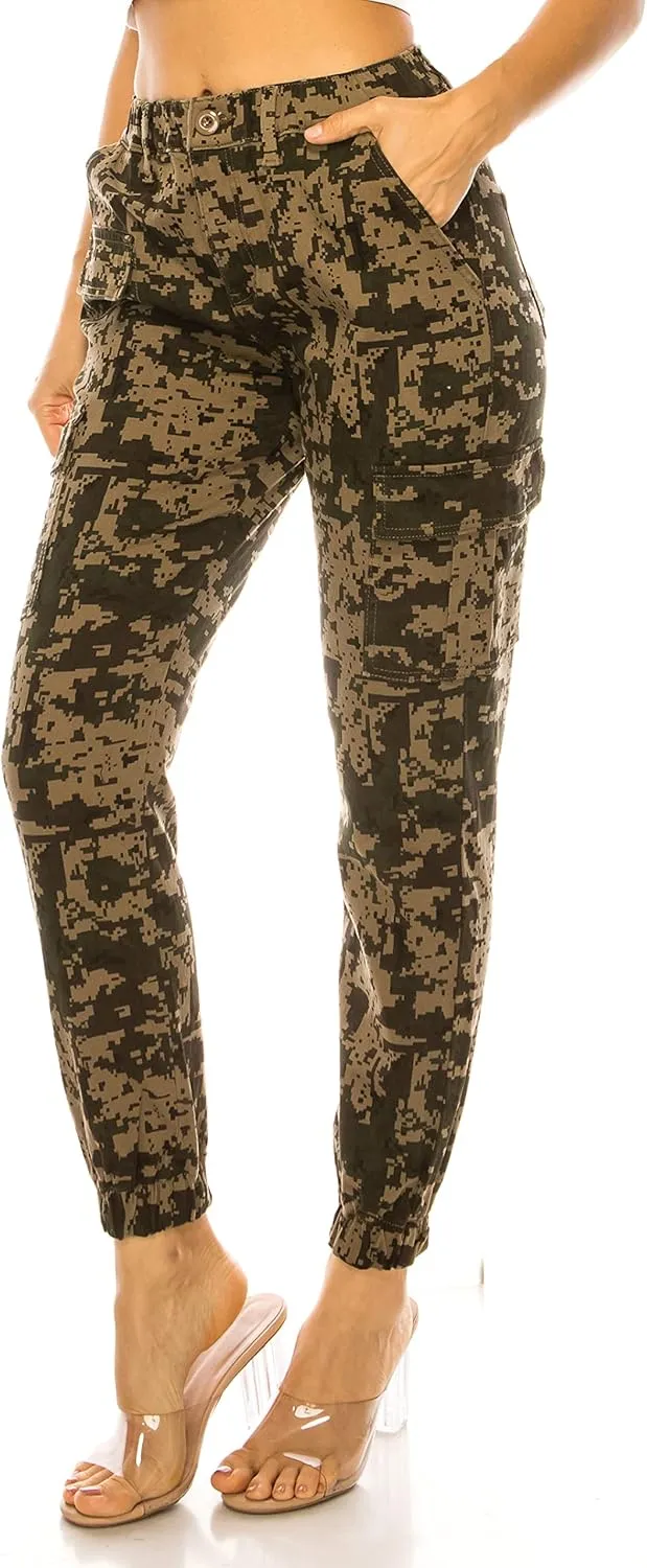 Double Denim January 5th Women's High Waist Cargo Jogger Pants Elastic Waistband Casual Tapered Sweatpants with 6 Pockets