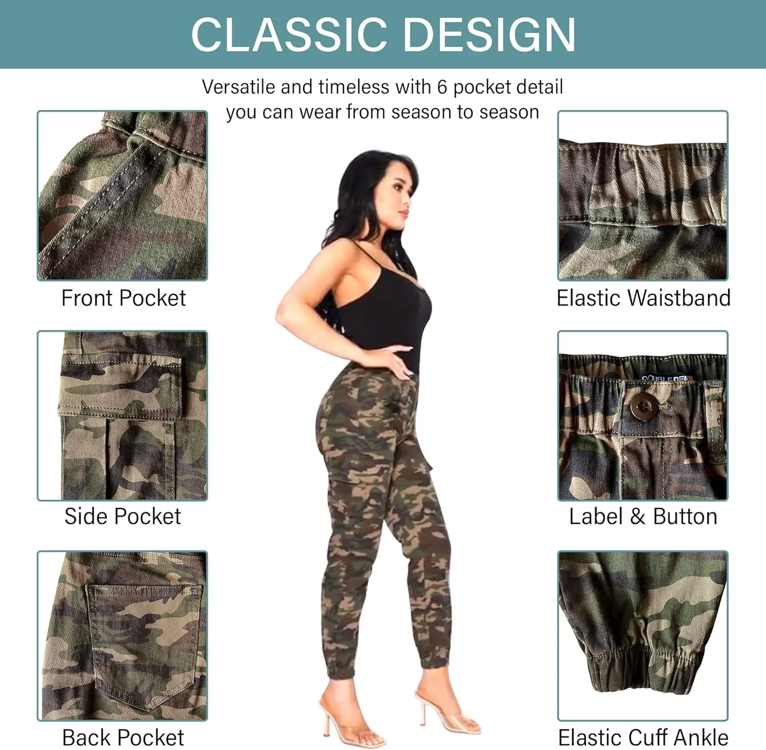 Double Denim January 5th Women's High Waist Cargo Jogger Pants Elastic Waistband Casual Tapered Sweatpants with 6 Pockets
