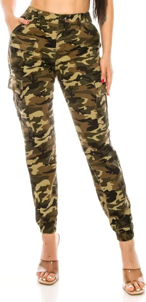 Double Denim January 5th Women's High Waist Cargo Jogger Pants Elastic Waistband Casual Tapered Sweatpants with 6 Pockets