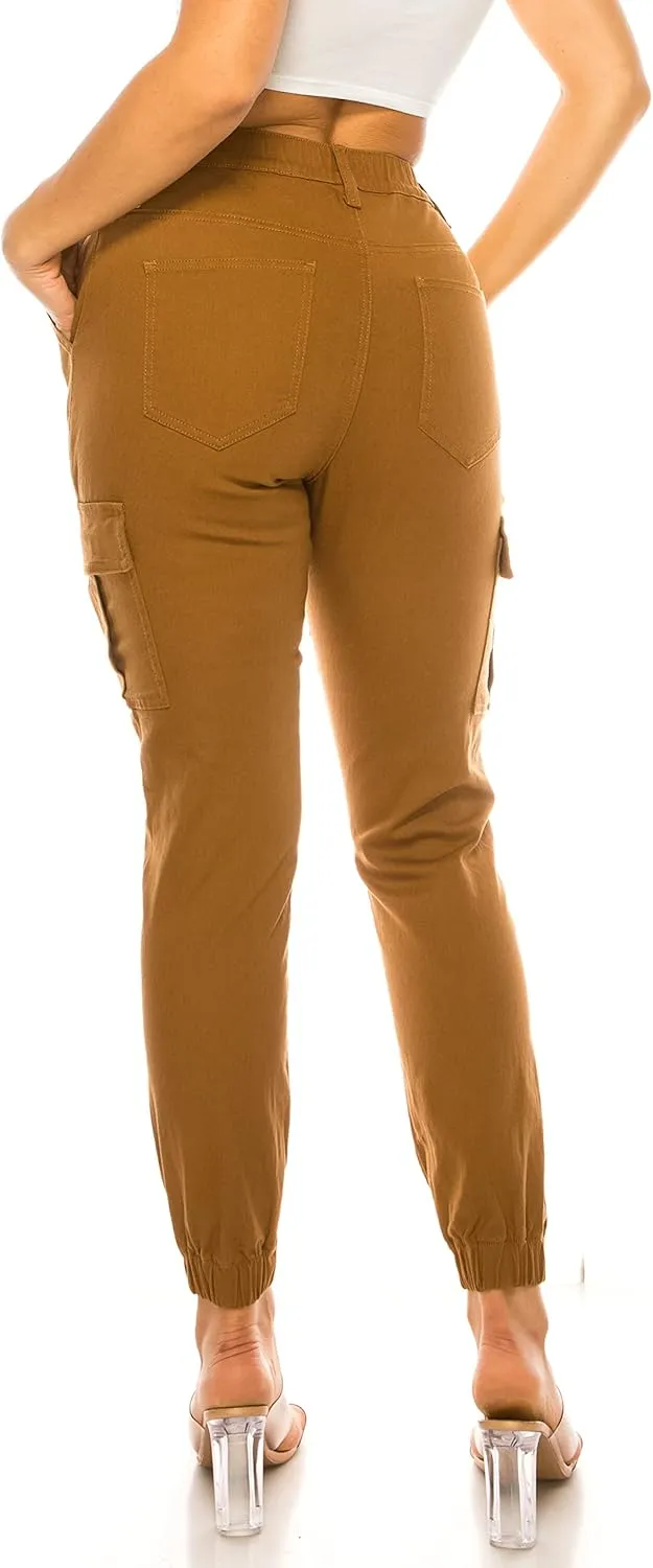 Double Denim January 5th Women's High Waist Cargo Jogger Pants Elastic Waistband Casual Tapered Sweatpants with 6 Pockets