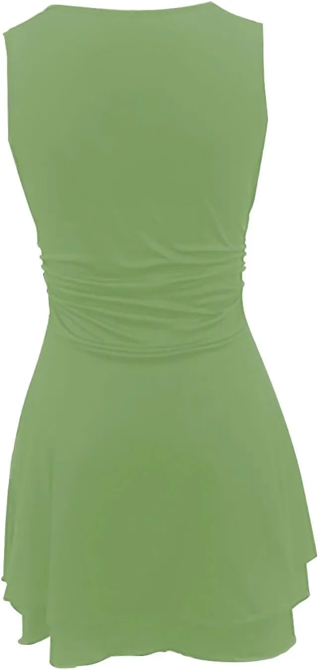 Dresses for Women Sexy Low Cut Square Neck Sleeveless Ruched Waist Ruffle Tiered Layered Flowy A Line Short Mini Dress