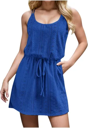 Eduavar Summer Dresses for Women 2024, Mini Dresses for Women Summer Lightweight Tank Dress Spaghetti Strap Boho Dresses