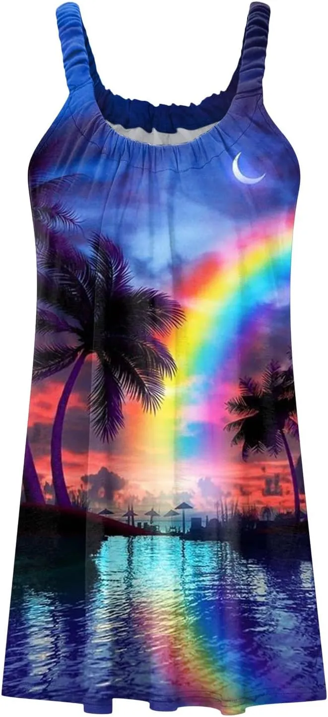 Eduavar Summer Dresses for Women, Boho Dresses for Women 2024 Casual Printing Vest Dress Summer Loose Fit Sleeveless Sundress