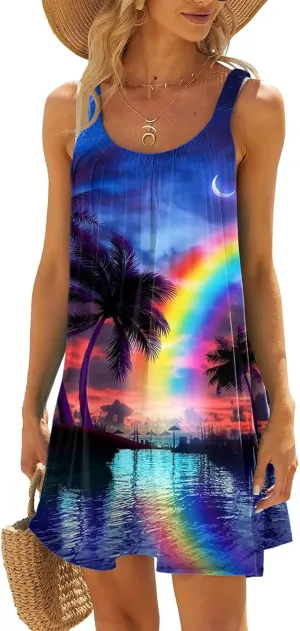 Eduavar Summer Dresses for Women, Boho Dresses for Women 2024 Casual Printing Vest Dress Summer Loose Fit Sleeveless Sundress