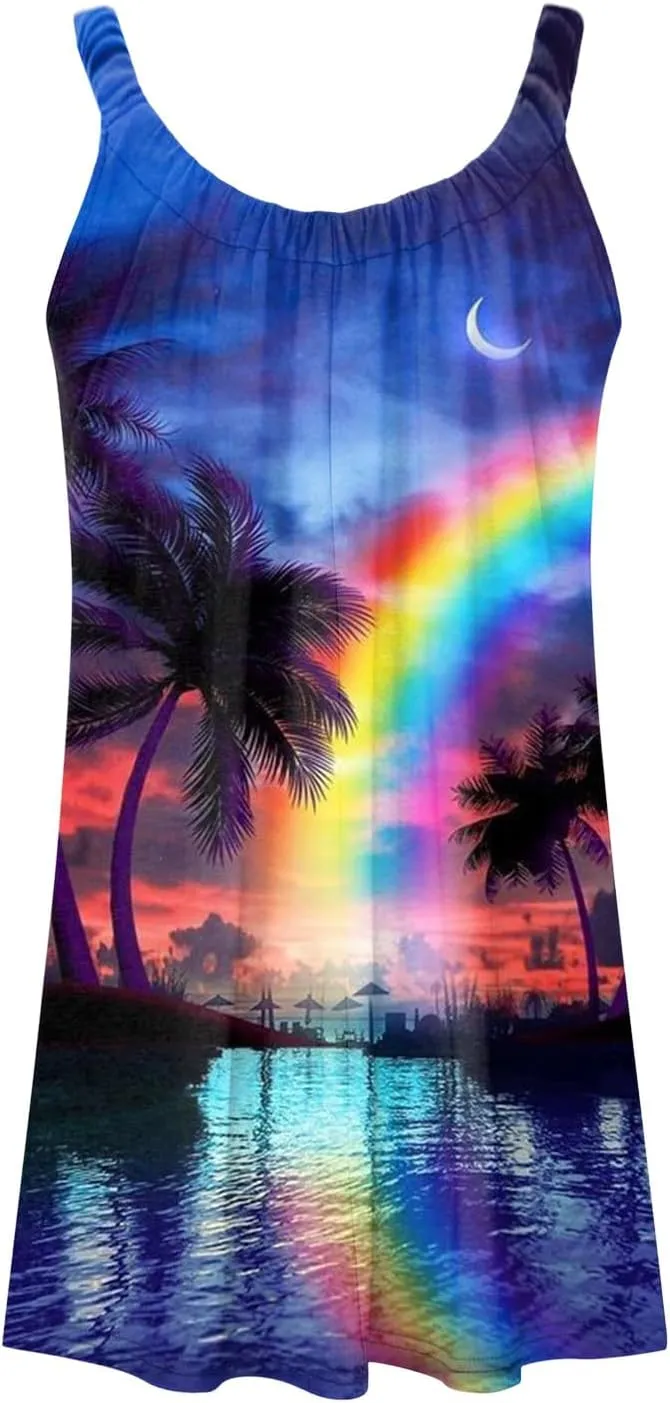 Eduavar Summer Dresses for Women, Boho Dresses for Women 2024 Casual Printing Vest Dress Summer Loose Fit Sleeveless Sundress