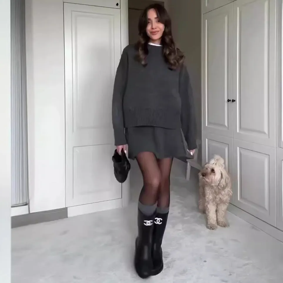 Elegant Sweater Skirt Set for Women - Knit 2 Piece Outfit