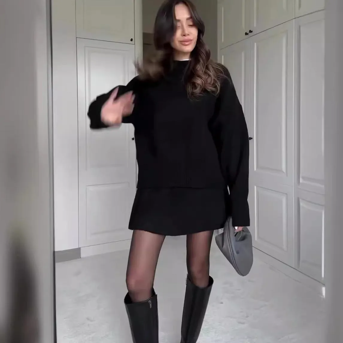 Elegant Sweater Skirt Set for Women - Knit 2 Piece Outfit