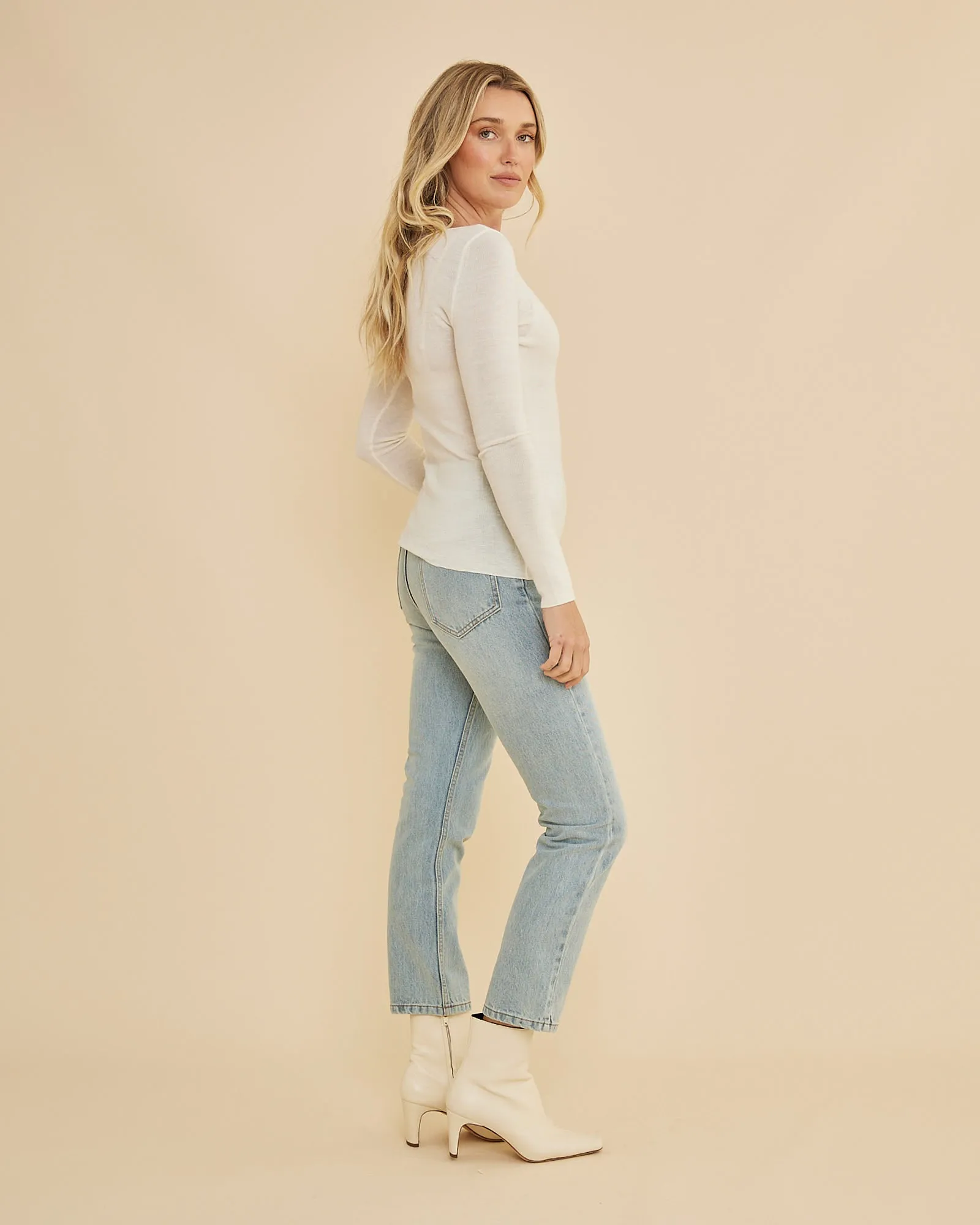 Ellie Merino Knit Boat Neck - Cream