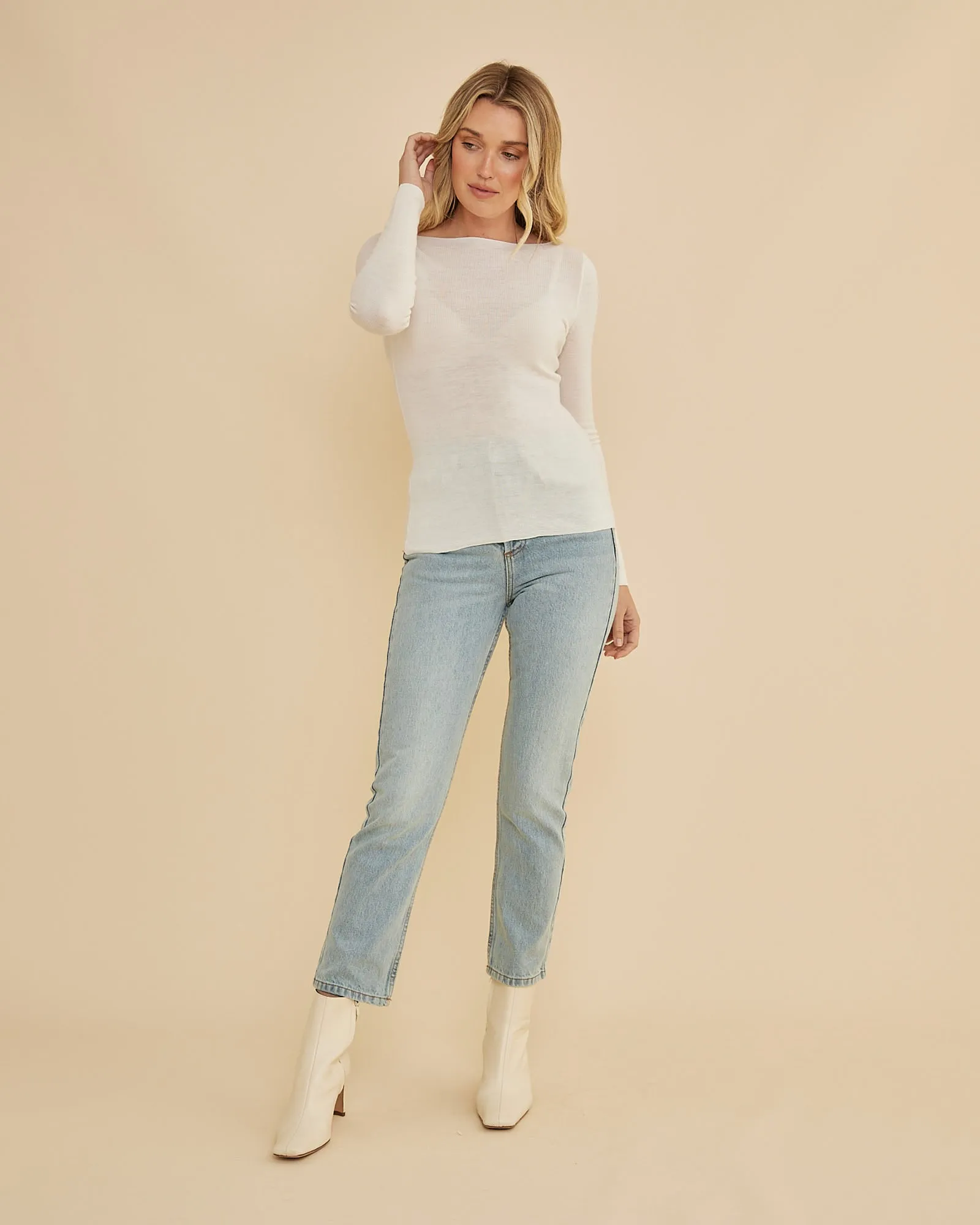 Ellie Merino Knit Boat Neck - Cream