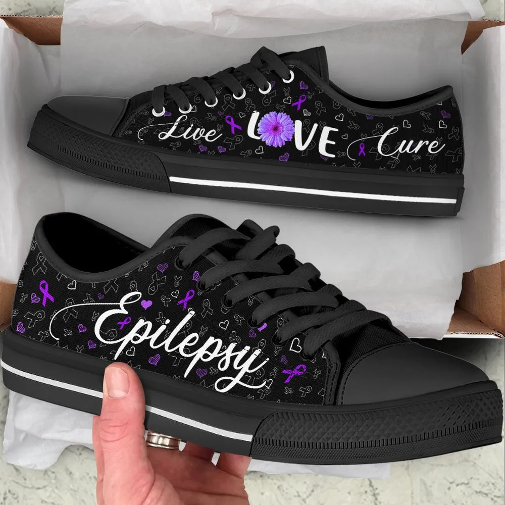 Epilepsy Shoes Live Love Cure Ribbon Heart Low Top Shoes, Best Canvas Shoes, Low Top Sneaker