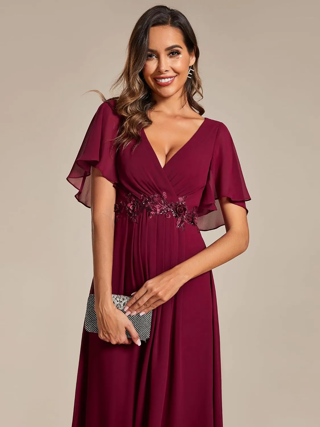 Ever-Pretty Women's Cocktail Dresses V Neck A-Line Elastic High Waist Wedding Guest Evening Party Maxi Dress 02093