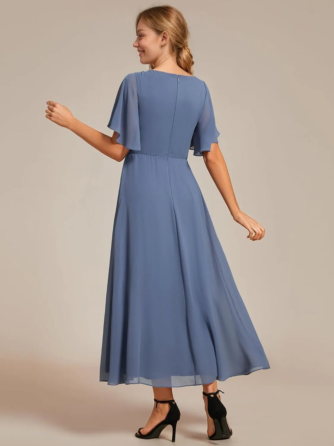 Ever-Pretty Women's Cocktail Dresses V Neck A-Line Elastic High Waist Wedding Guest Evening Party Maxi Dress 02093