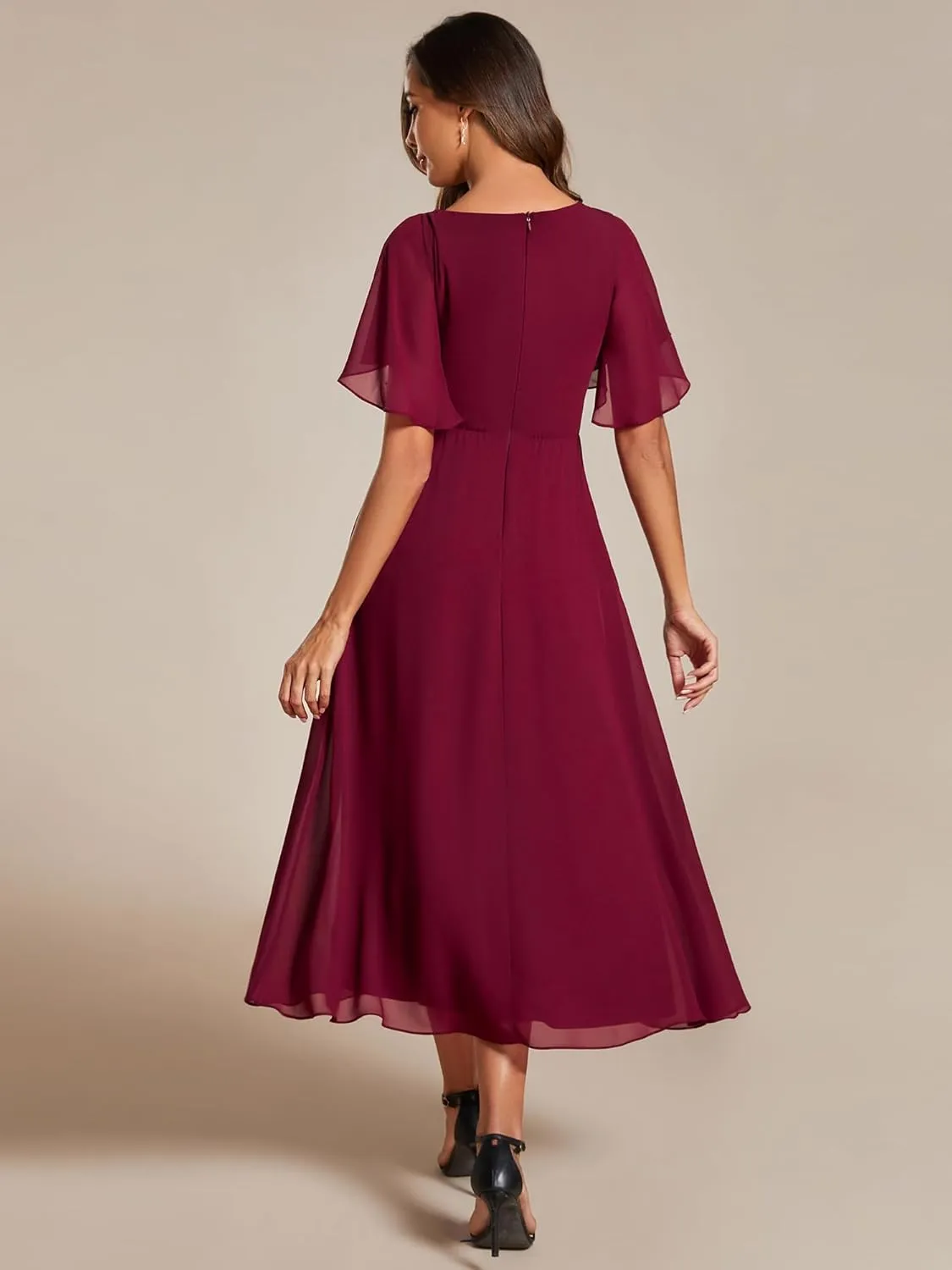 Ever-Pretty Women's Cocktail Dresses V Neck A-Line Elastic High Waist Wedding Guest Evening Party Maxi Dress 02093
