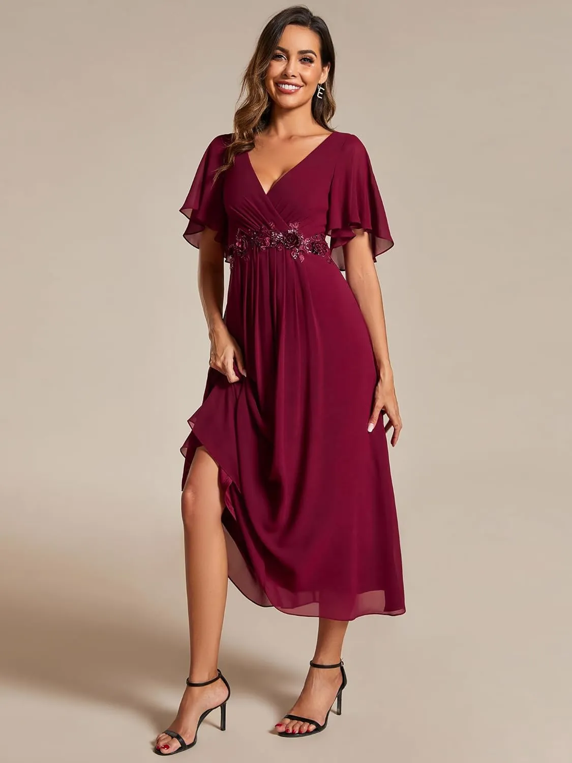 Ever-Pretty Women's Cocktail Dresses V Neck A-Line Elastic High Waist Wedding Guest Evening Party Maxi Dress 02093
