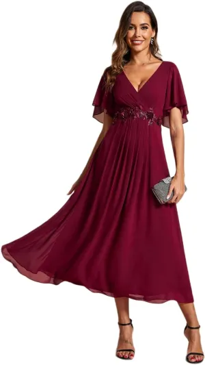 Ever-Pretty Women's Cocktail Dresses V Neck A-Line Elastic High Waist Wedding Guest Evening Party Maxi Dress 02093