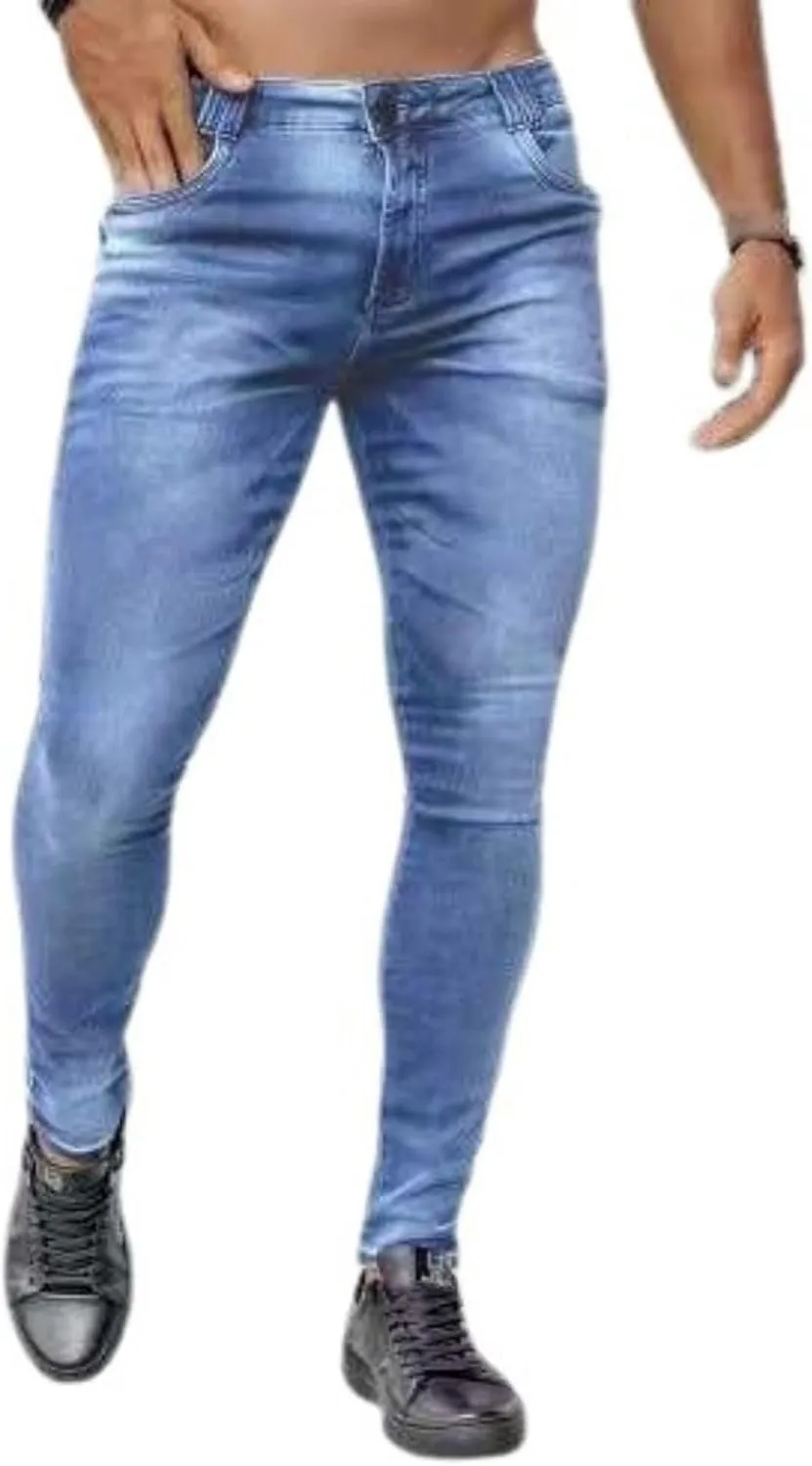 evzosrz Mens Jeans Slim Fit Denim Tapered Leg Stretch Ripped Distressed Skinny Jeans for Men Pants Trousers