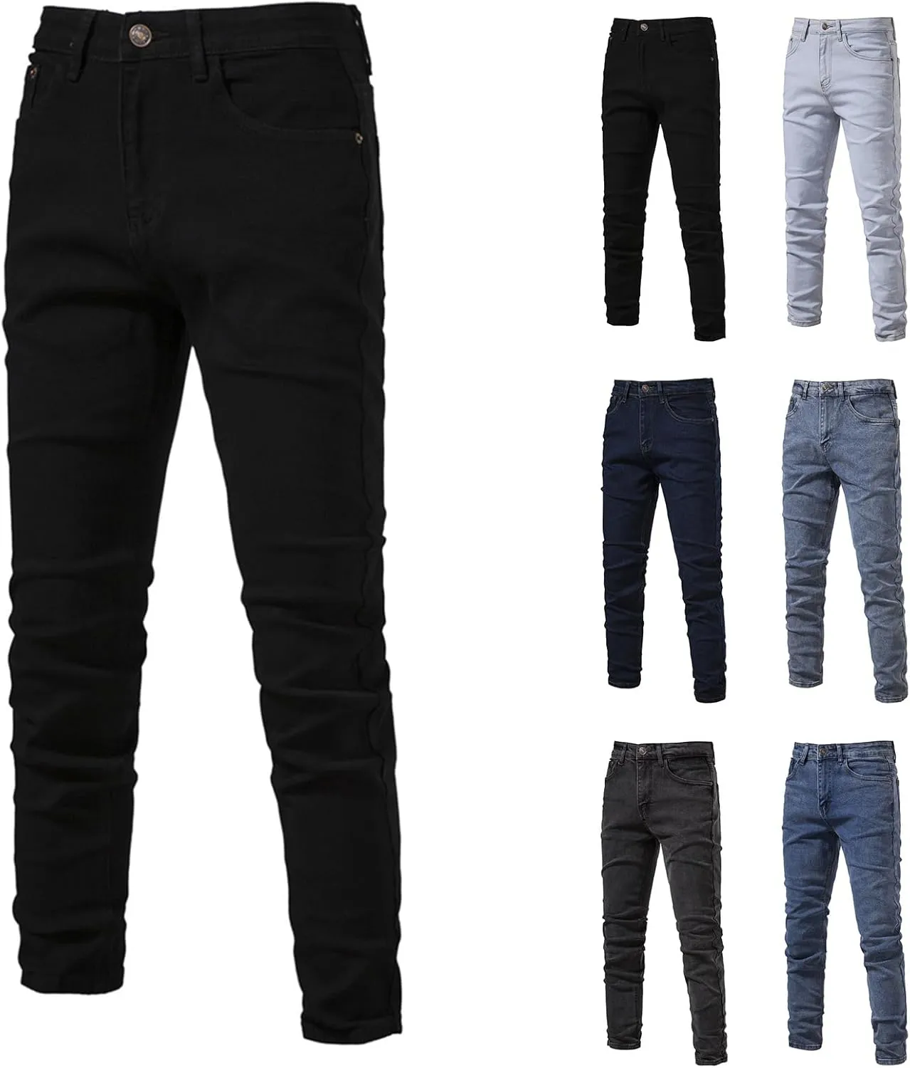 evzosrz Men's Trendy Skinny Slim Fit Jeans Straight Fit Washed Denim Pants Elastic Waist Casual Denim Pull Up Jeans