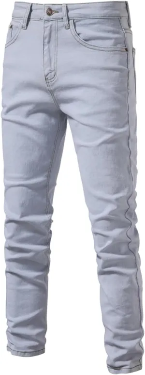 evzosrz Men's Trendy Skinny Slim Fit Jeans Straight Fit Washed Denim Pants Elastic Waist Casual Denim Pull Up Jeans