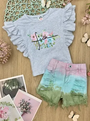 Faith Ombre Denim Shorts Set