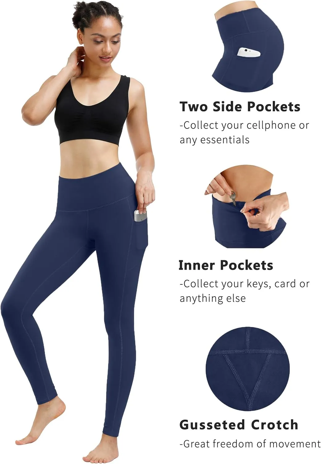 Fengbay 2 Pack High Waist Yoga Pants, Pocket Yoga Pants Tummy Control Workout Running 4 Way Stretch Yoga Leggings