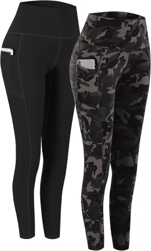 Fengbay 2 Pack High Waist Yoga Pants, Pocket Yoga Pants Tummy Control Workout Running 4 Way Stretch Yoga Leggings
