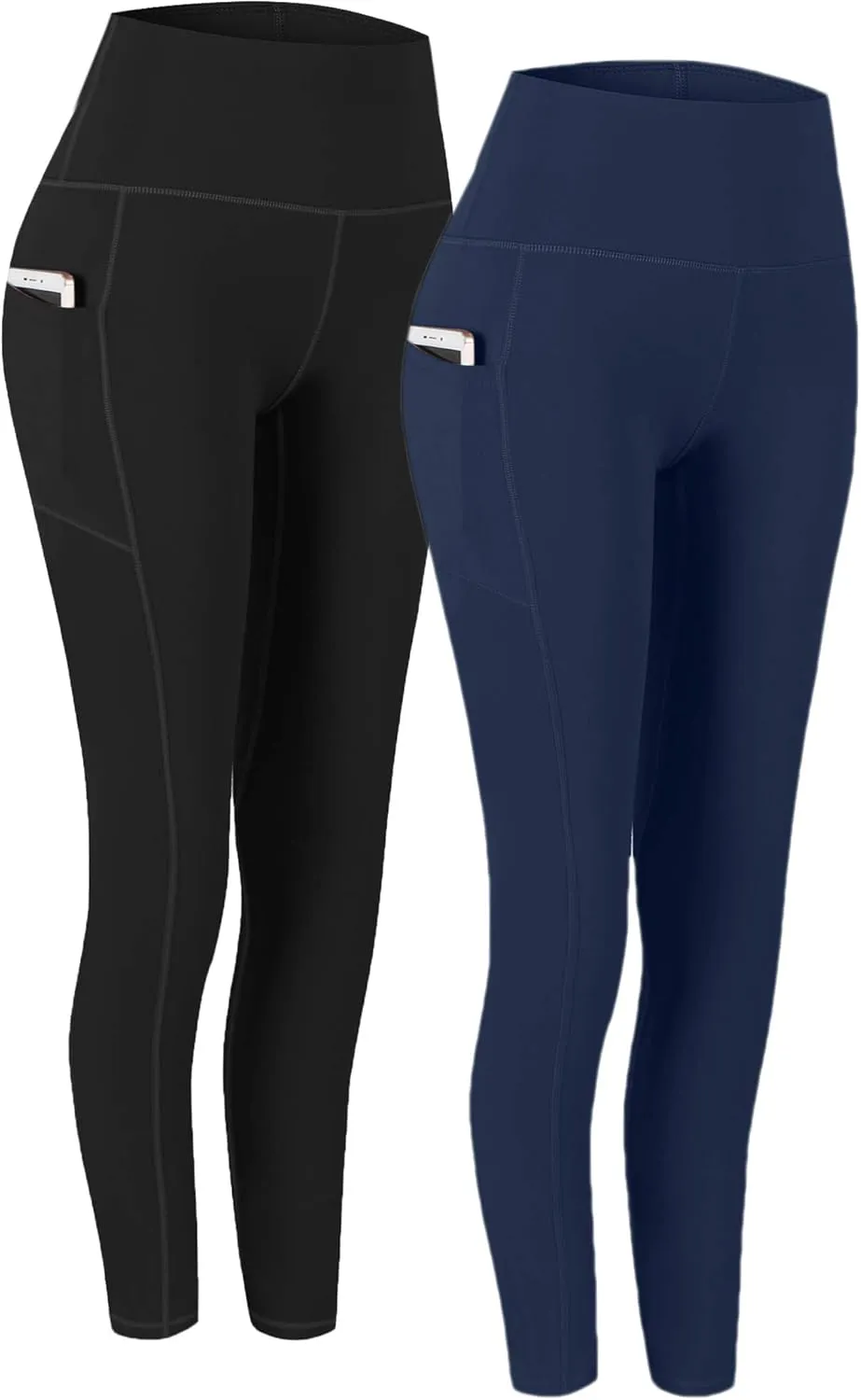 Fengbay 2 Pack High Waist Yoga Pants, Pocket Yoga Pants Tummy Control Workout Running 4 Way Stretch Yoga Leggings