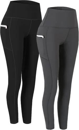 Fengbay 2 Pack High Waist Yoga Pants, Pocket Yoga Pants Tummy Control Workout Running 4 Way Stretch Yoga Leggings