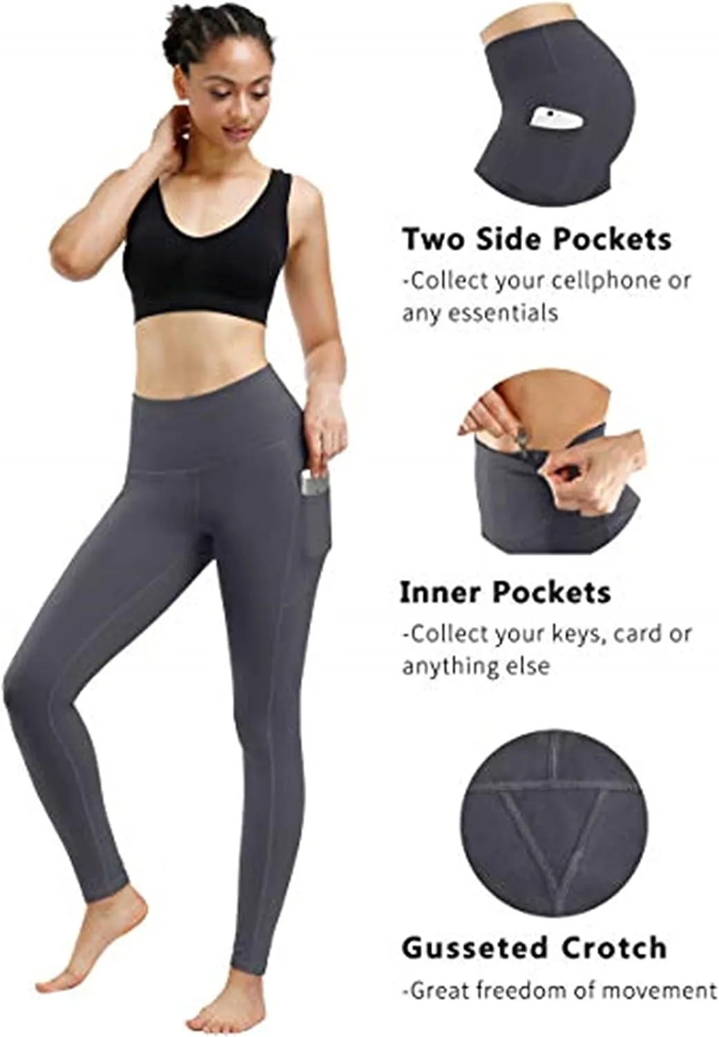 Fengbay 2 Pack High Waist Yoga Pants, Pocket Yoga Pants Tummy Control Workout Running 4 Way Stretch Yoga Leggings
