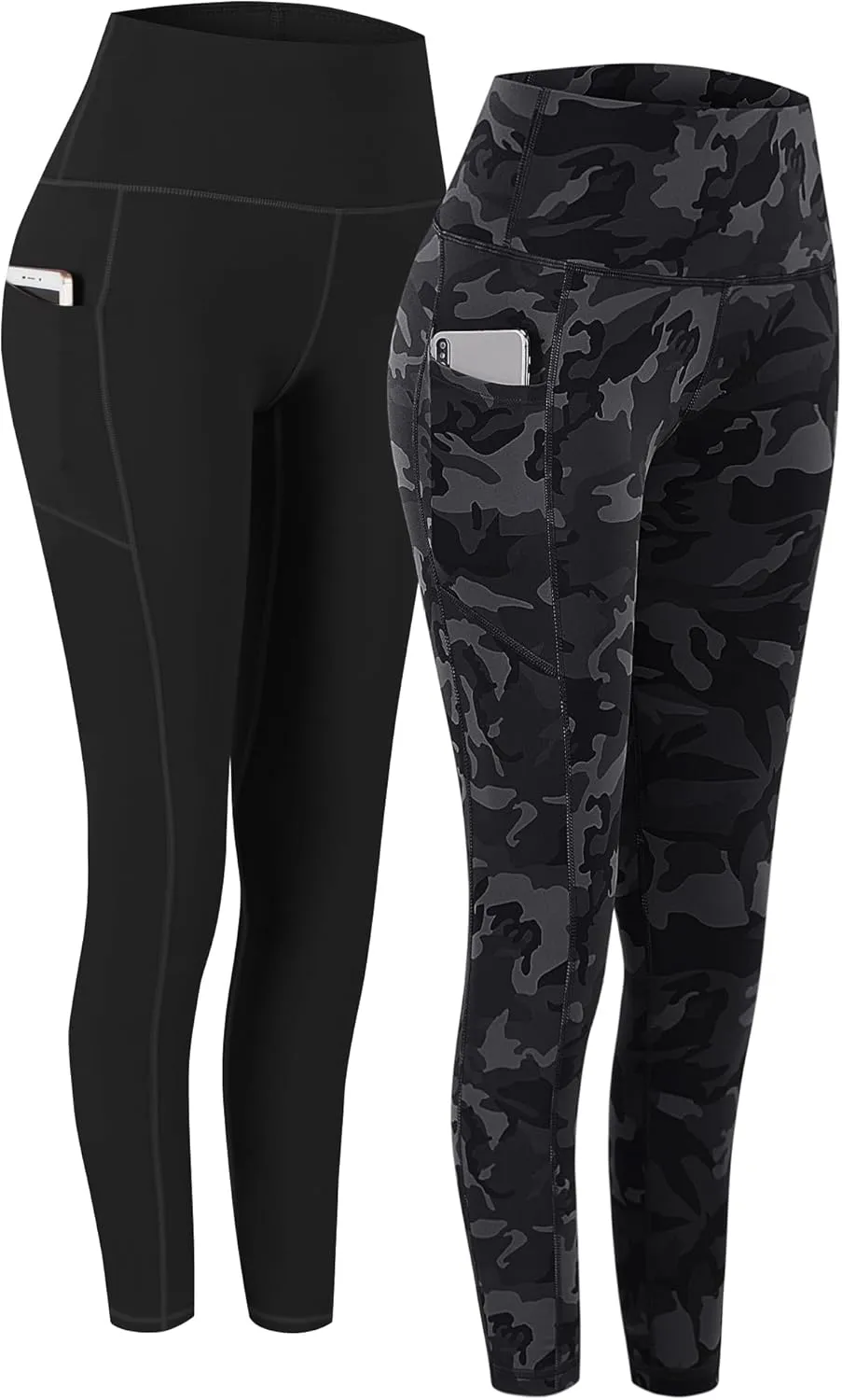 Fengbay 2 Pack High Waist Yoga Pants, Pocket Yoga Pants Tummy Control Workout Running 4 Way Stretch Yoga Leggings