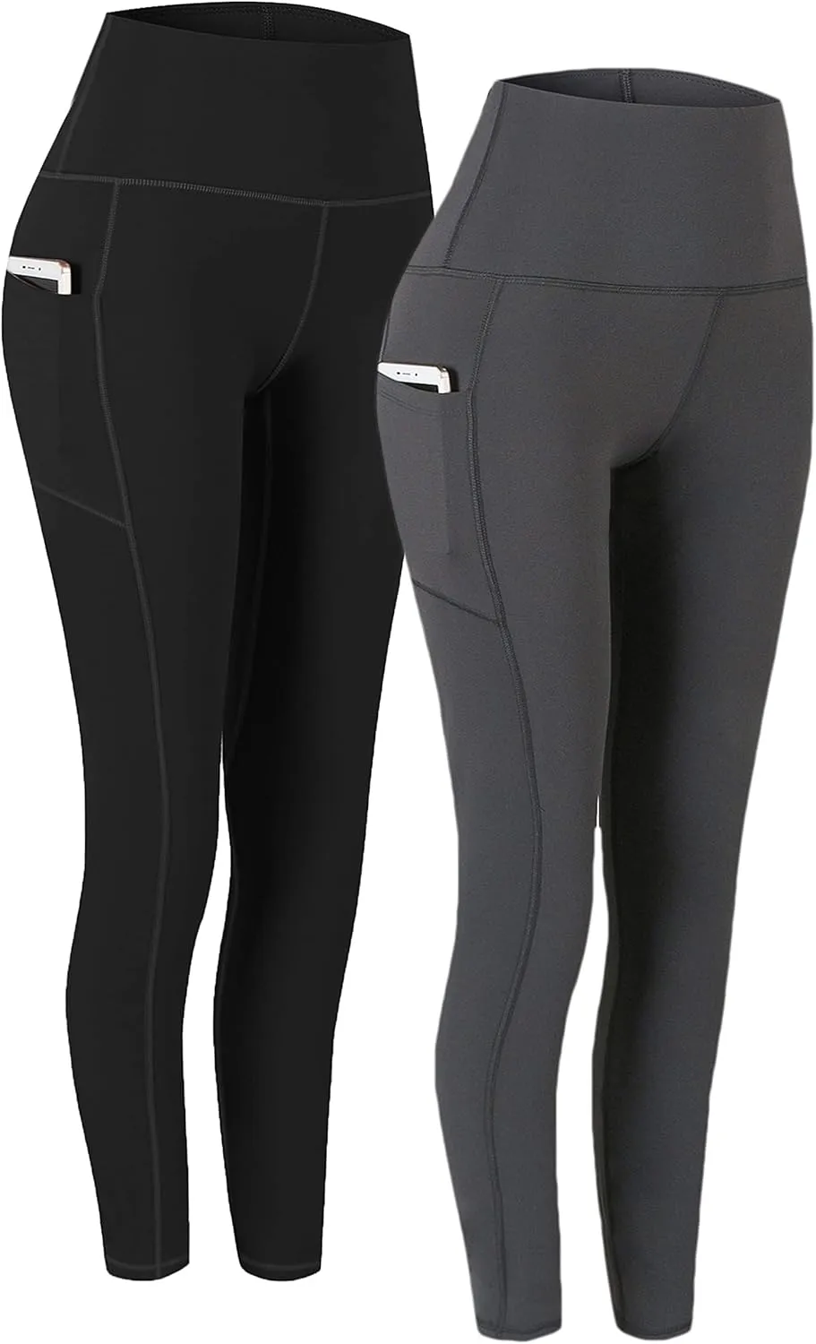 Fengbay 2 Pack High Waist Yoga Pants, Pocket Yoga Pants Tummy Control Workout Running 4 Way Stretch Yoga Leggings