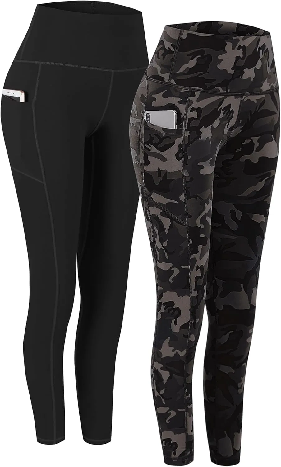 Fengbay 2 Pack High Waist Yoga Pants, Pocket Yoga Pants Tummy Control Workout Running 4 Way Stretch Yoga Leggings