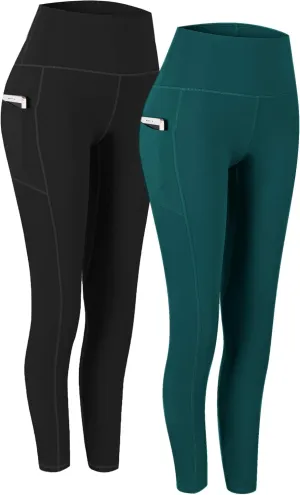 Fengbay 2 Pack High Waist Yoga Pants, Pocket Yoga Pants Tummy Control Workout Running 4 Way Stretch Yoga Leggings