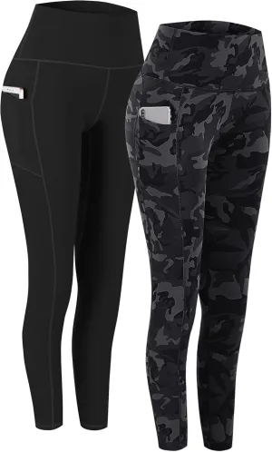 Fengbay 2 Pack High Waist Yoga Pants, Pocket Yoga Pants Tummy Control Workout Running 4 Way Stretch Yoga Leggings
