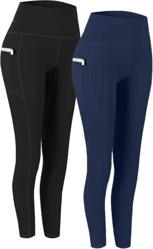 Fengbay 2 Pack High Waist Yoga Pants, Pocket Yoga Pants Tummy Control Workout Running 4 Way Stretch Yoga Leggings