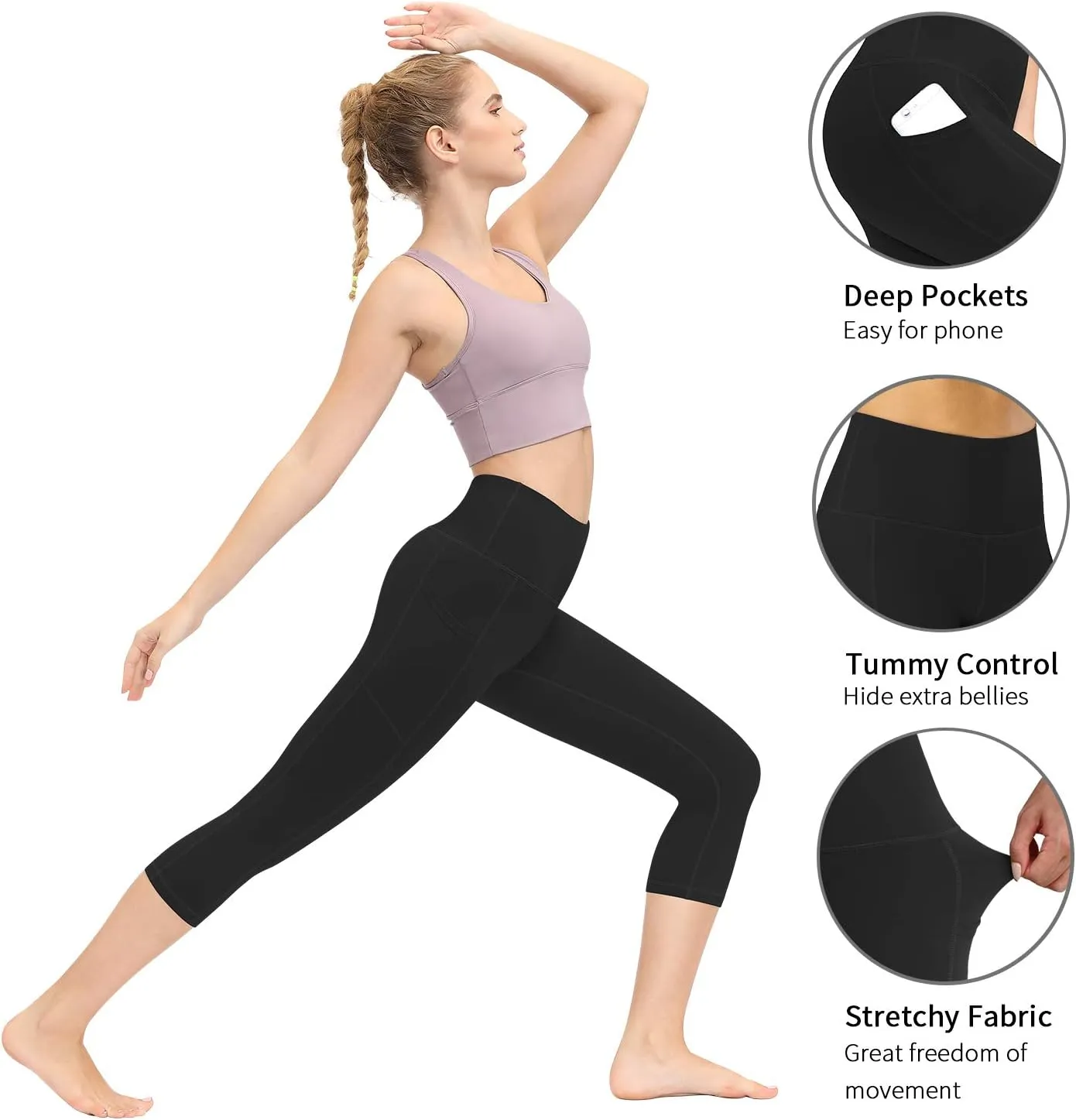 Fengbay High Waist Yoga Pants, Pocket Yoga Pants Tummy Control Workout Running 4 Way Stretch Yoga Leggings
