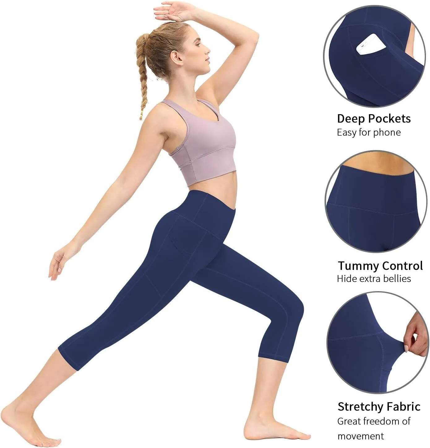 Fengbay High Waist Yoga Pants, Pocket Yoga Pants Tummy Control Workout Running 4 Way Stretch Yoga Leggings
