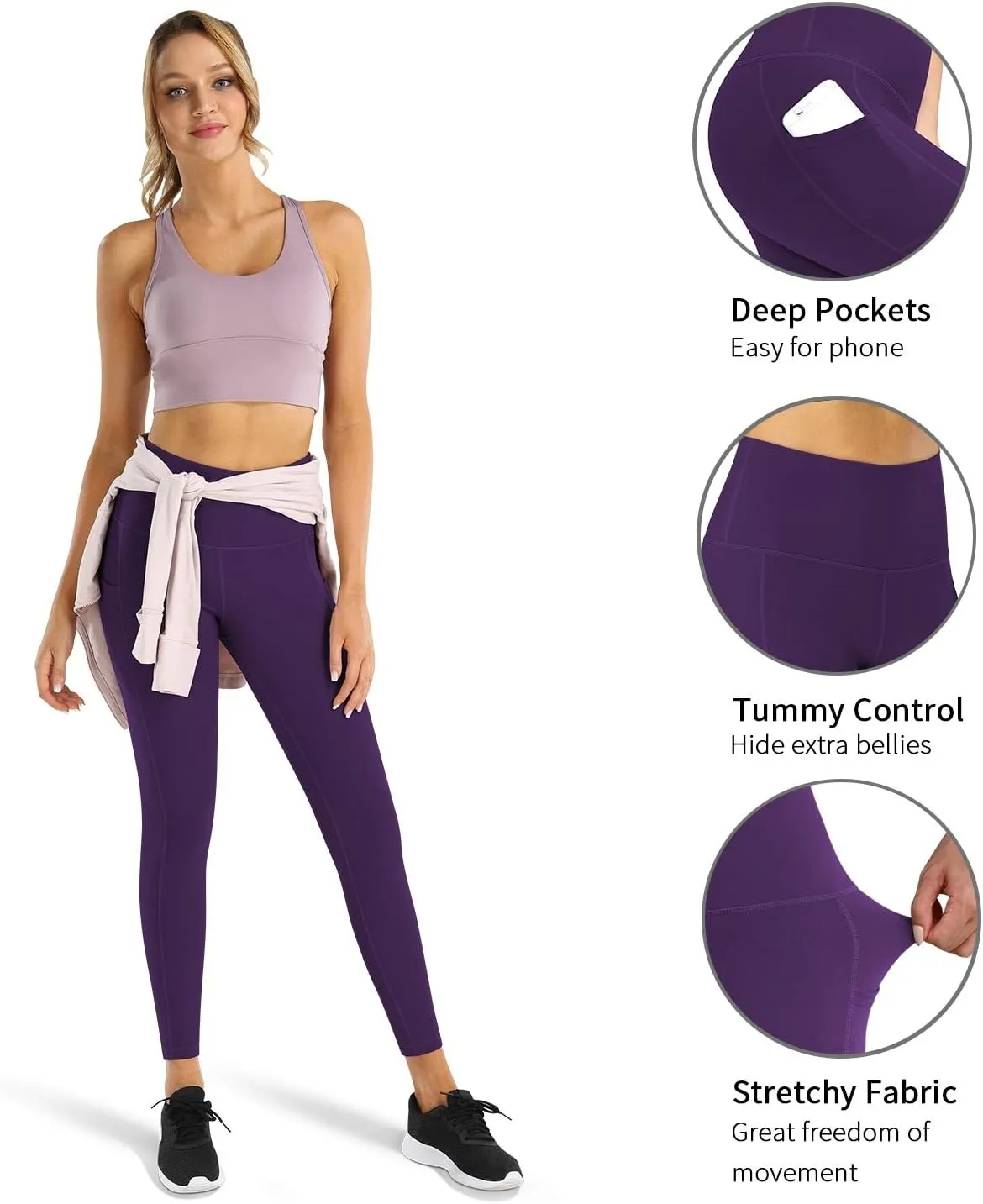 Fengbay High Waist Yoga Pants, Pocket Yoga Pants Tummy Control Workout Running 4 Way Stretch Yoga Leggings