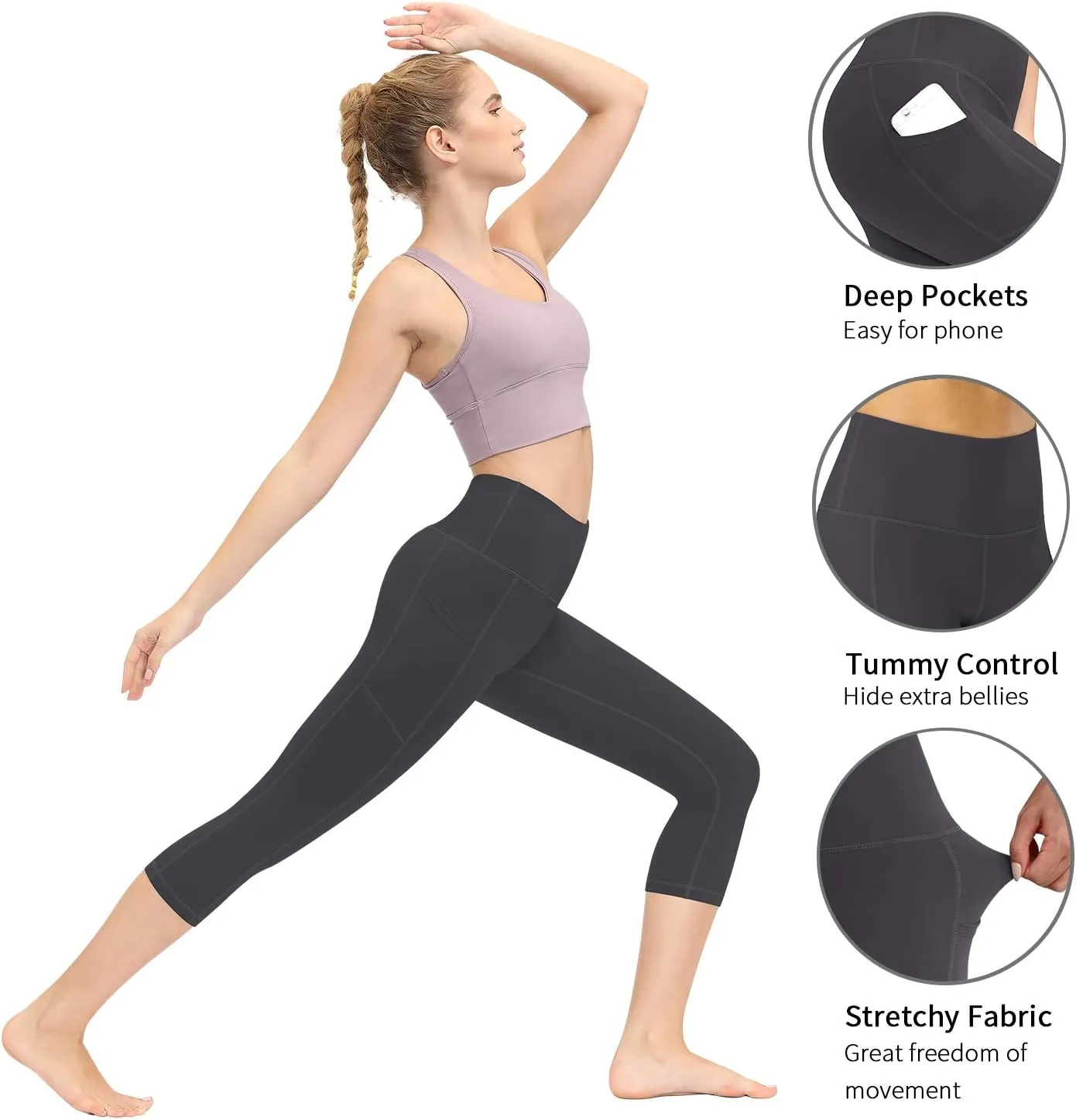 Fengbay High Waist Yoga Pants, Pocket Yoga Pants Tummy Control Workout Running 4 Way Stretch Yoga Leggings