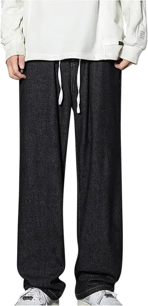 Finelylove Baggy Jeans Men Casual Loose Wide Leg Jeans Drawstring Elastic Waist Cotton Denim Pants 2024 Fashion