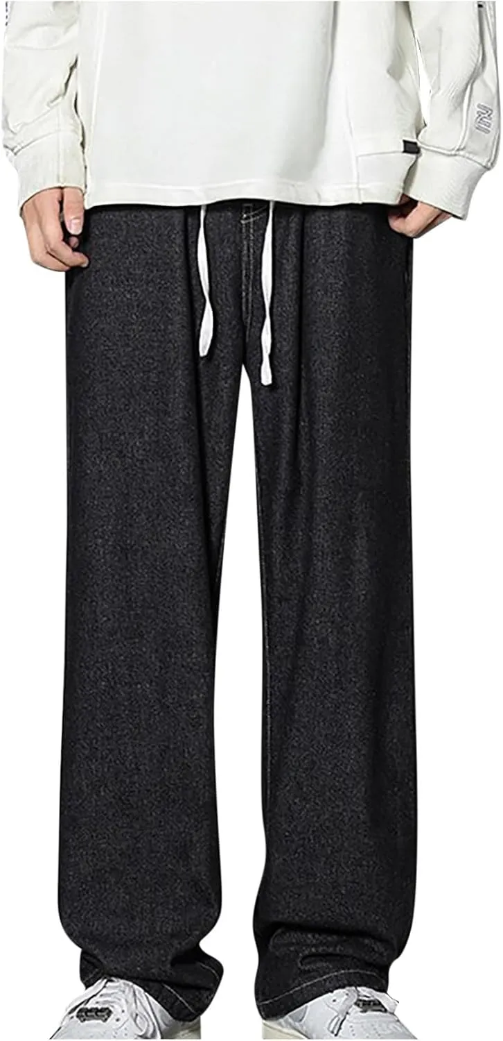 Finelylove Baggy Jeans Men Casual Loose Wide Leg Jeans Drawstring Elastic Waist Cotton Denim Pants 2024 Fashion