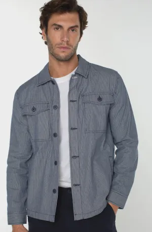 Flap Pocket Overshirt - Navy Ivory Stripe