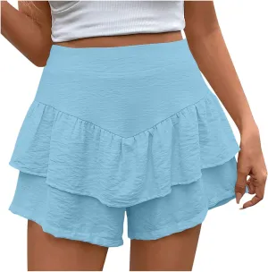 Flowy Shorts for Women Trendy Ruffle Tiered Tummy Control Mini Skirts Dressy Casual Plain High Waisted Pleated Skorts