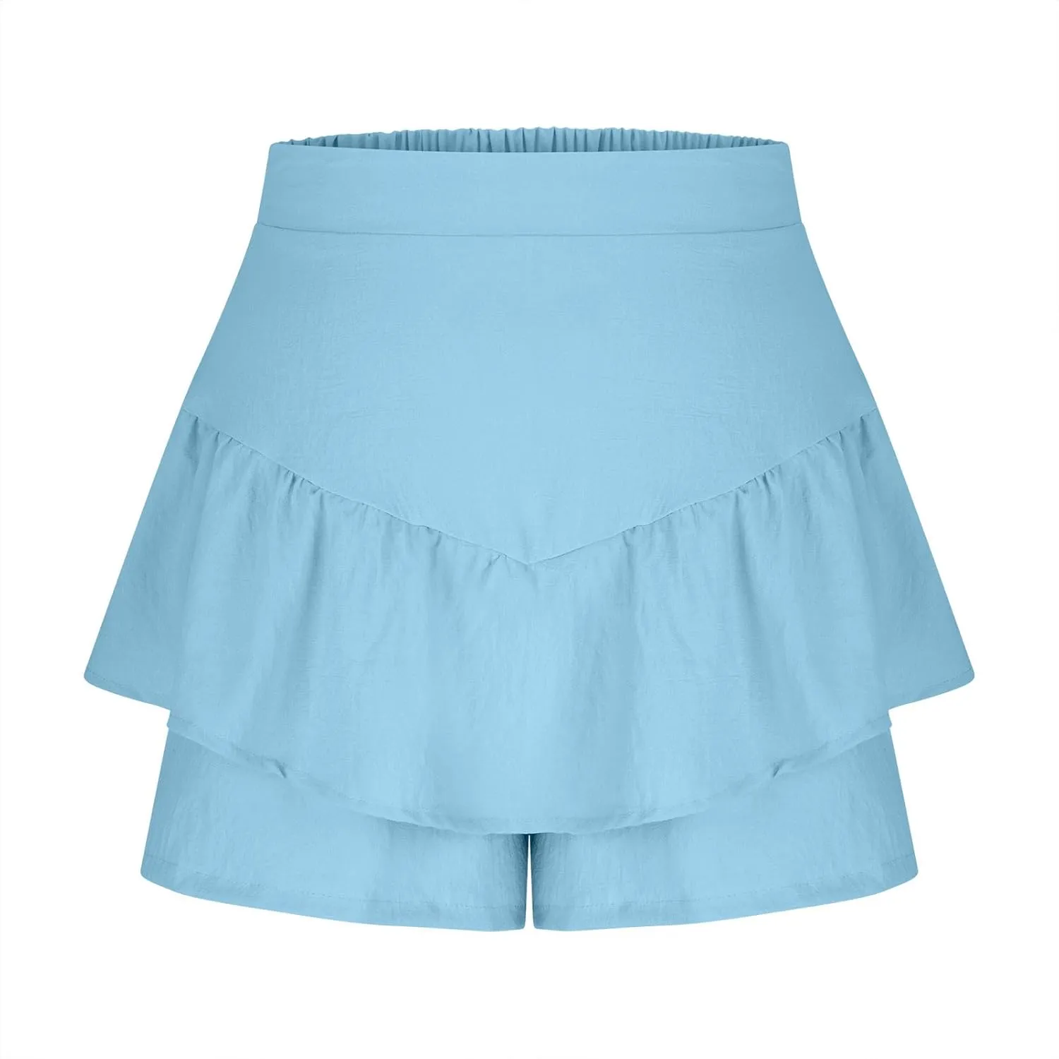 Flowy Shorts for Women Trendy Ruffle Tiered Tummy Control Mini Skirts Dressy Casual Plain High Waisted Pleated Skorts